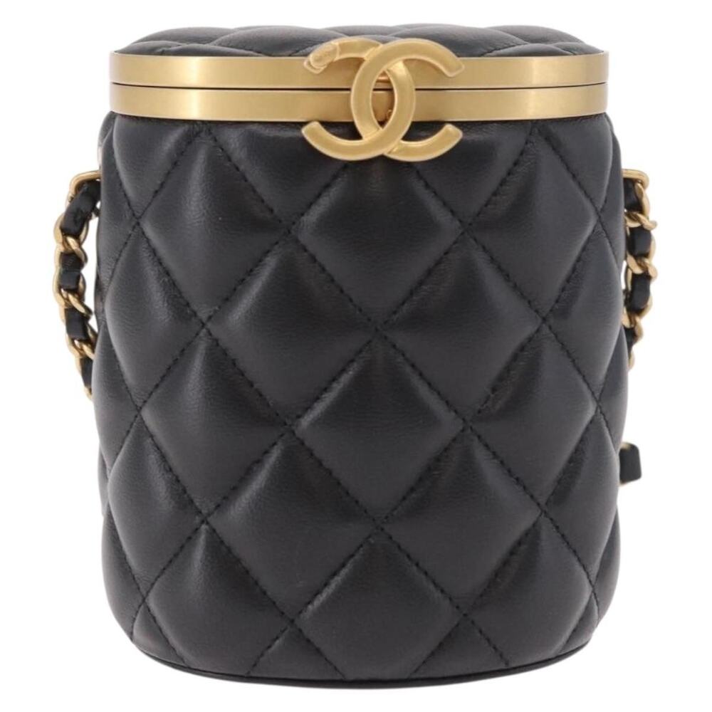 Chanel Matelasse Chain Vanity Bag Black Lambskin Leather